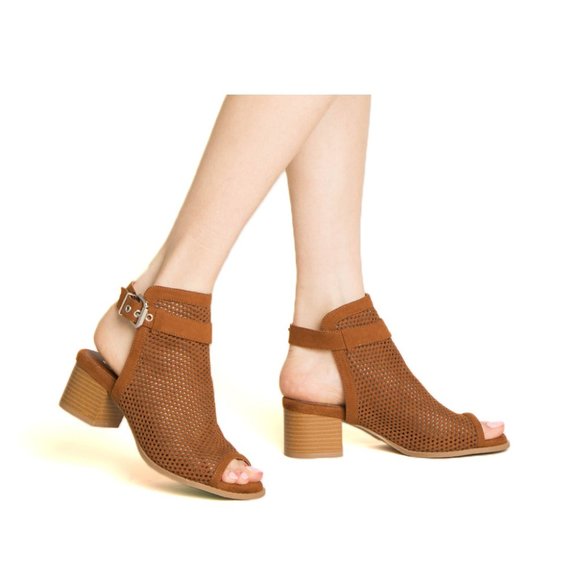 Shoes - Chestnut Perforated Mule Sandals